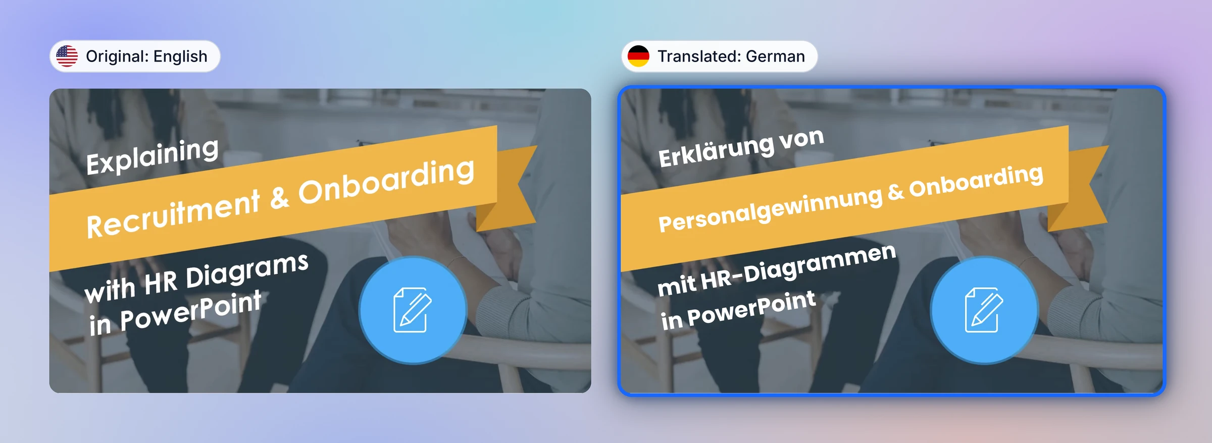 HR training slide translated from English to German
