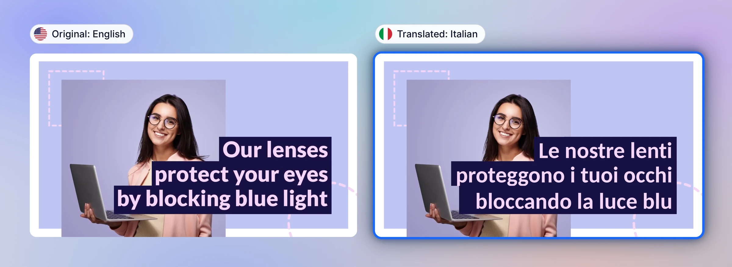 Marketing video translated from English to Italian